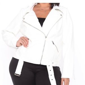 Large White Leather Biker Jacket